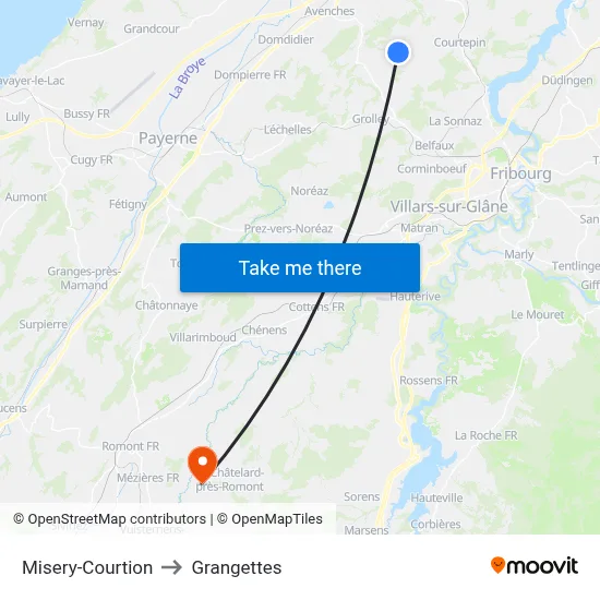 Misery-Courtion to Grangettes map