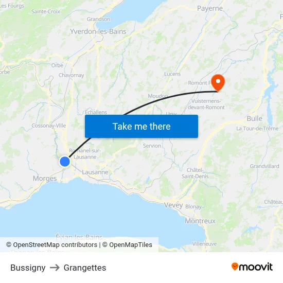 Bussigny to Grangettes map