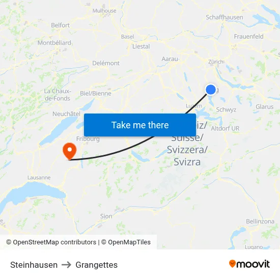 Steinhausen to Grangettes map