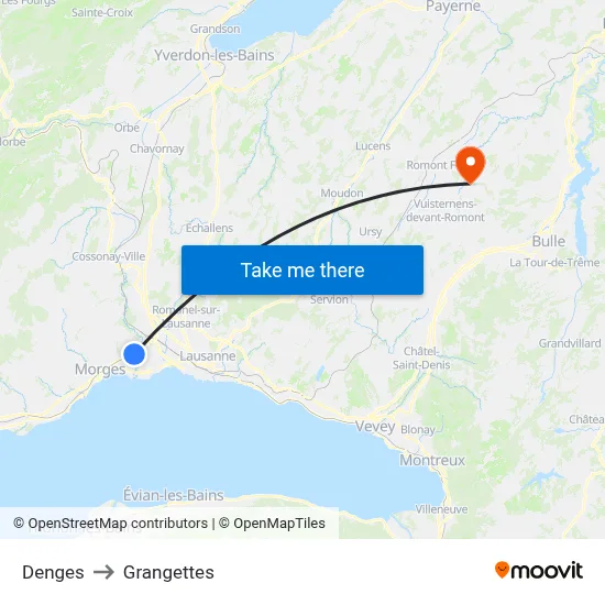 Denges to Grangettes map