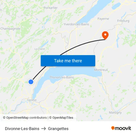 Divonne-Les-Bains to Grangettes map