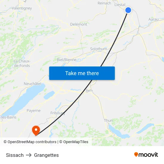 Sissach to Grangettes map