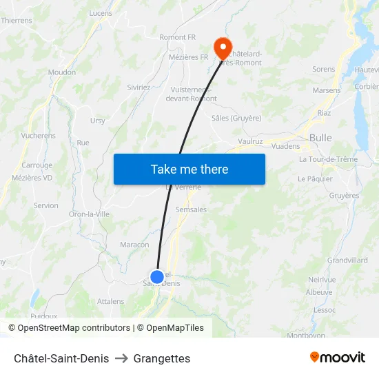Châtel-Saint-Denis to Grangettes map