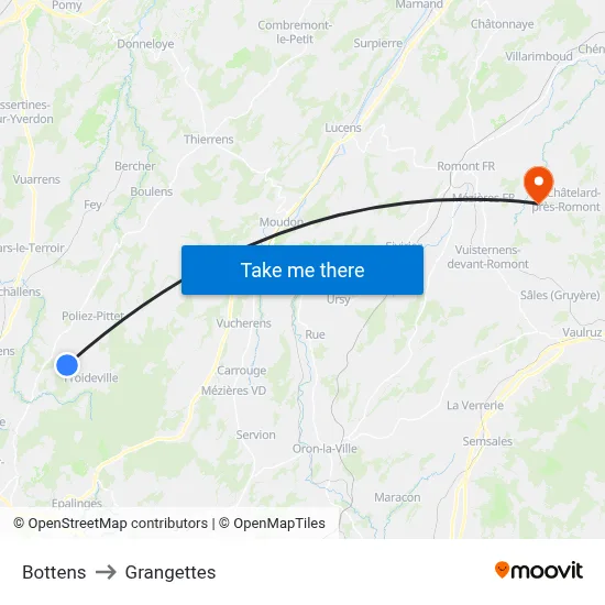 Bottens to Grangettes map