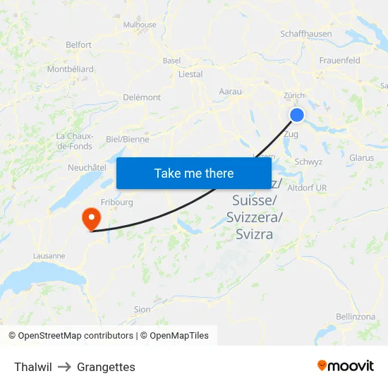 Thalwil to Grangettes map