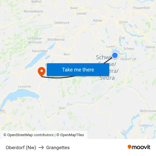 Oberdorf (Nw) to Grangettes map