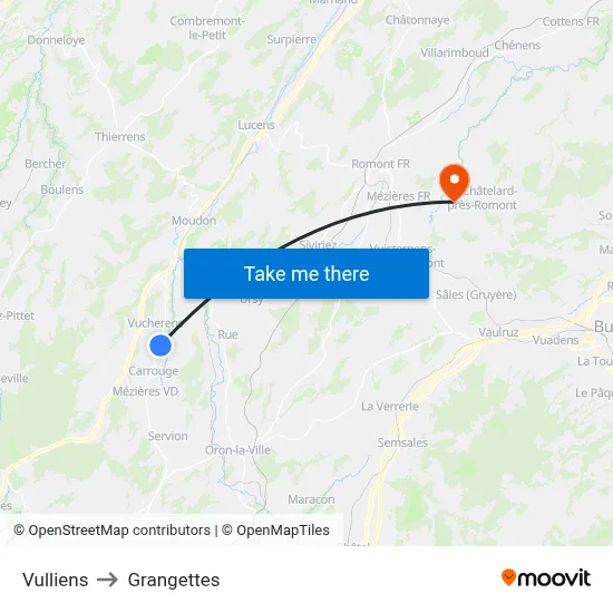 Vulliens to Grangettes map