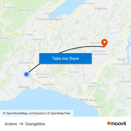 Aclens to Grangettes map