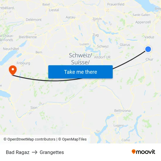 Bad Ragaz to Grangettes map