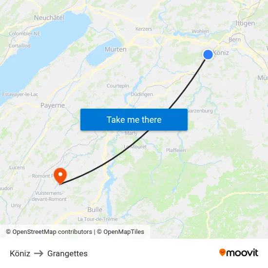 Köniz to Grangettes map