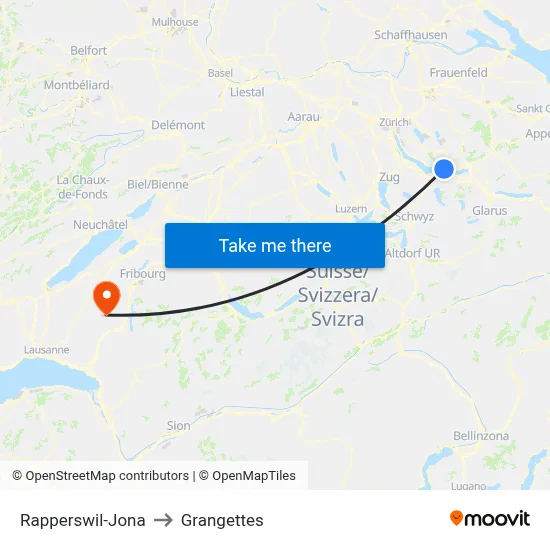 Rapperswil-Jona to Grangettes map