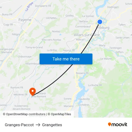 Granges-Paccot to Grangettes map