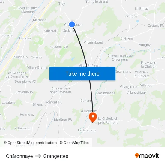 Châtonnaye to Grangettes map
