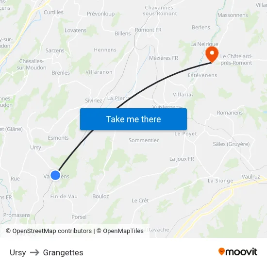 Ursy to Grangettes map