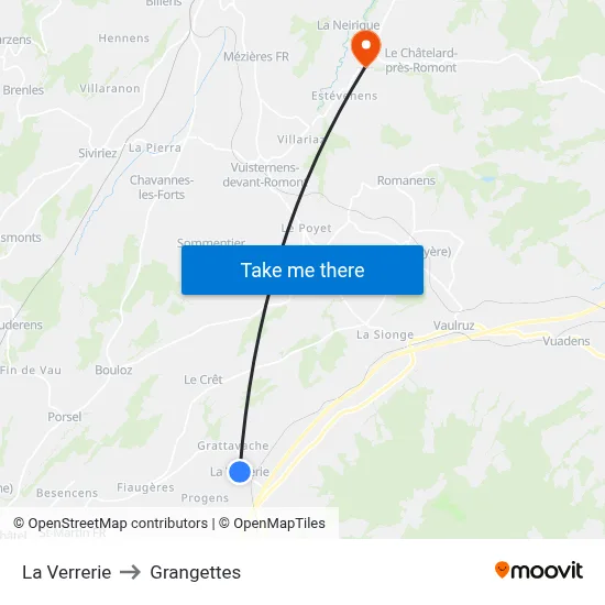La Verrerie to Grangettes map