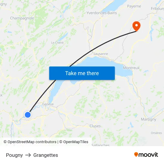 Pougny to Grangettes map