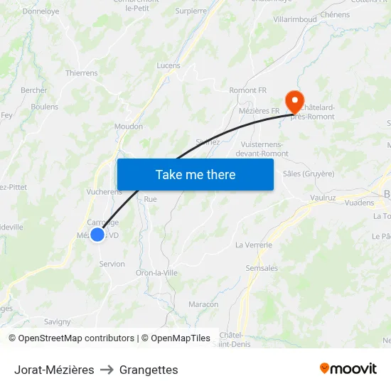 Jorat-Mézières to Grangettes map