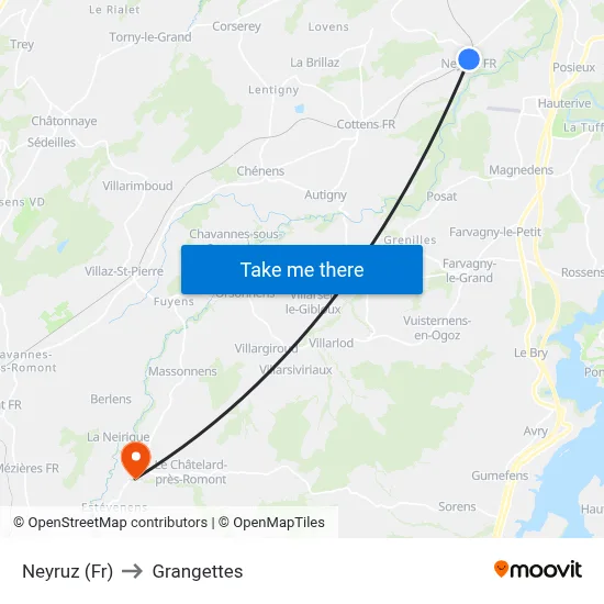 Neyruz (Fr) to Grangettes map