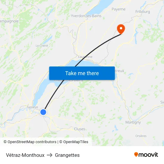 Vétraz-Monthoux to Grangettes map
