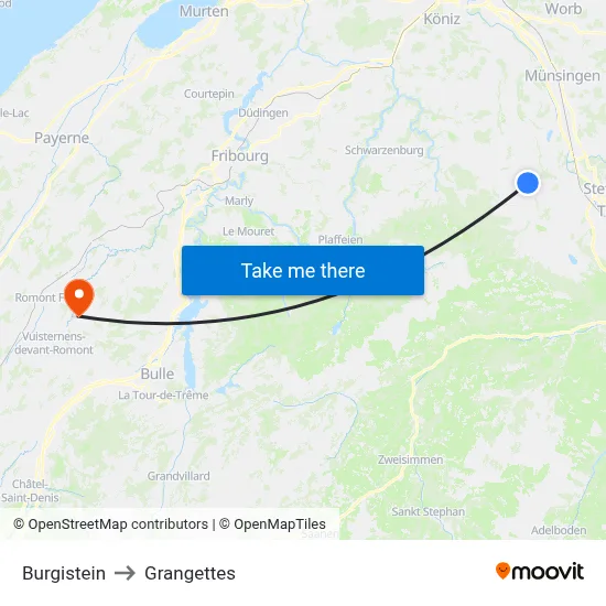 Burgistein to Grangettes map