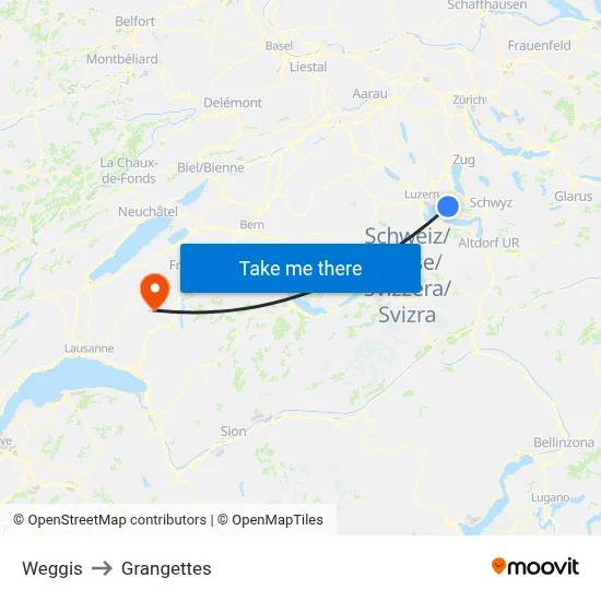 Weggis to Grangettes map