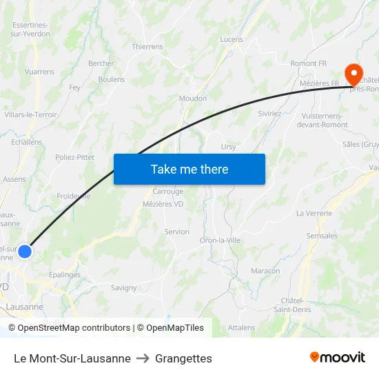 Le Mont-Sur-Lausanne to Grangettes map