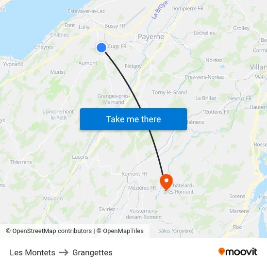 Les Montets to Grangettes map