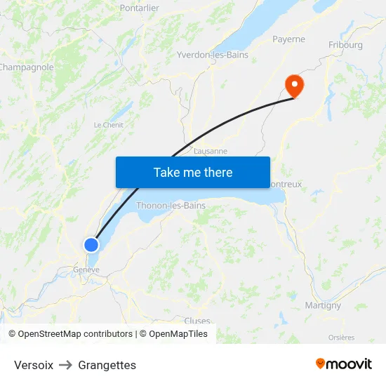 Versoix to Grangettes map