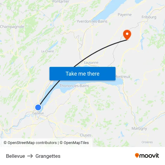Bellevue to Grangettes map