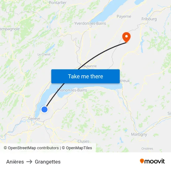 Anières to Grangettes map