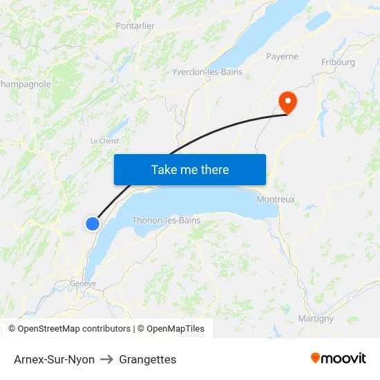 Arnex-Sur-Nyon to Grangettes map