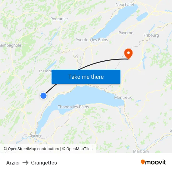 Arzier to Grangettes map