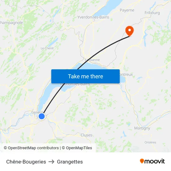 Chêne-Bougeries to Grangettes map