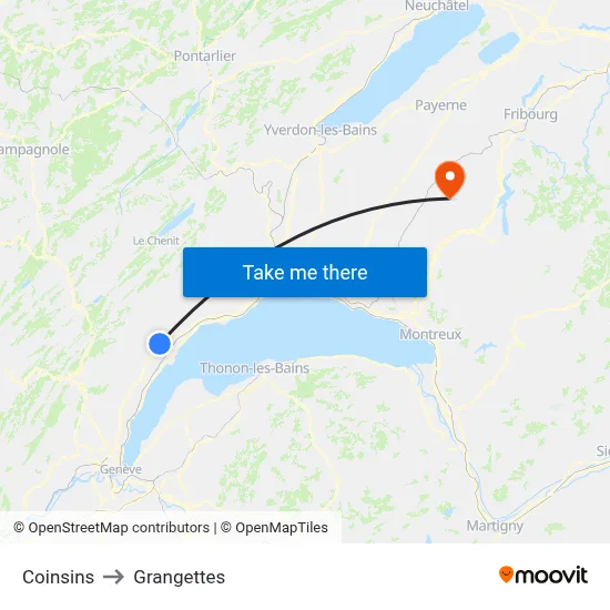 Coinsins to Grangettes map