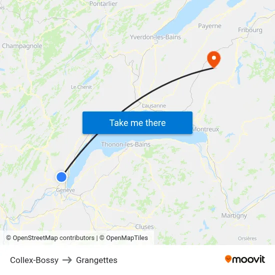 Collex-Bossy to Grangettes map