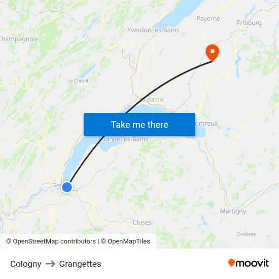 Cologny to Grangettes map