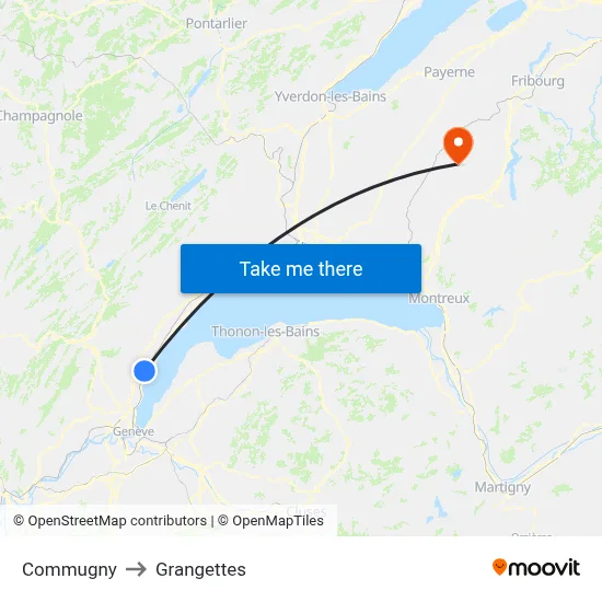 Commugny to Grangettes map