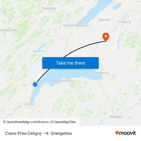 Crans-Près-Céligny to Grangettes map