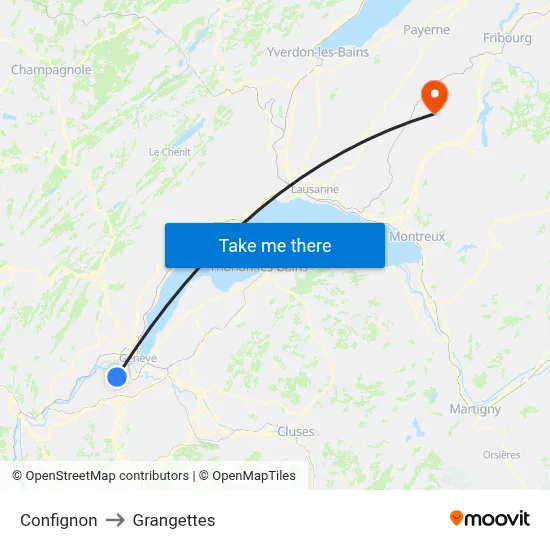 Confignon to Grangettes map