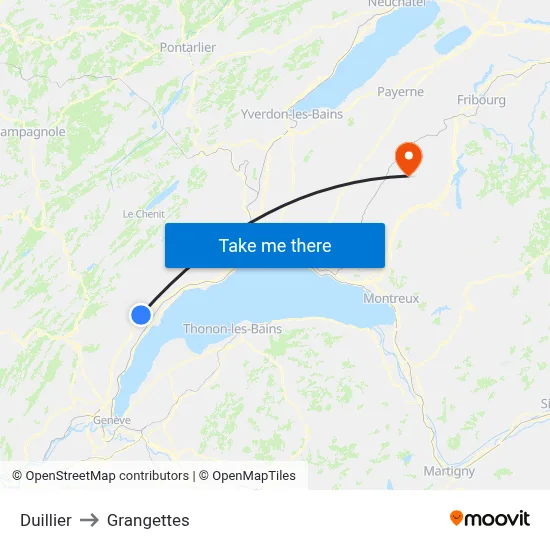 Duillier to Grangettes map