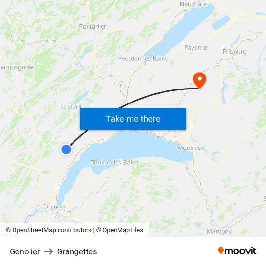 Genolier to Grangettes map