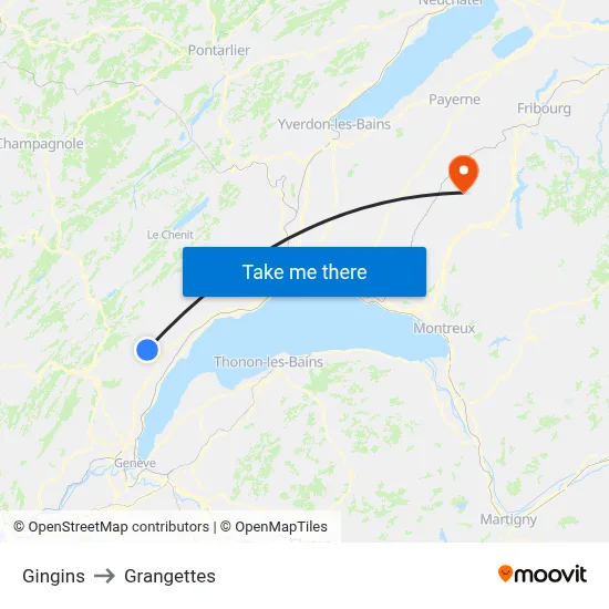 Gingins to Grangettes map