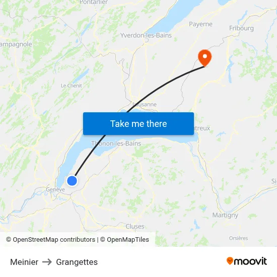 Meinier to Grangettes map