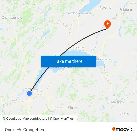 Onex to Grangettes map