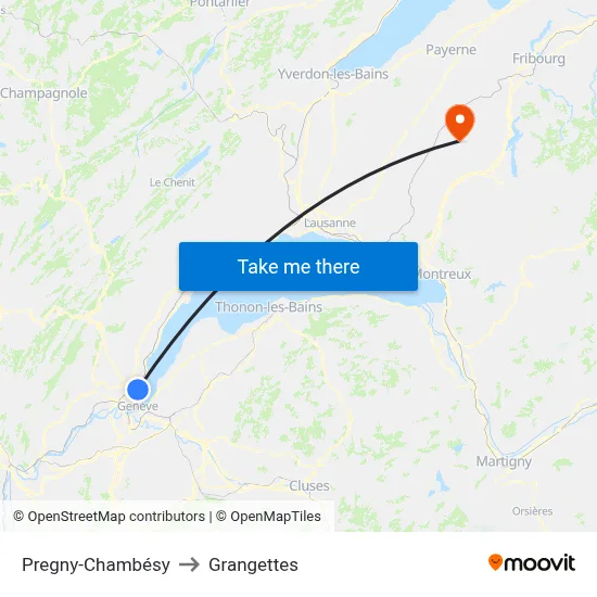 Pregny-Chambésy to Grangettes map