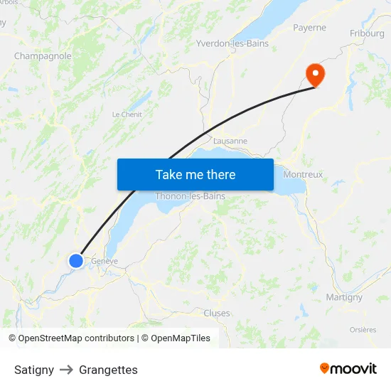 Satigny to Grangettes map