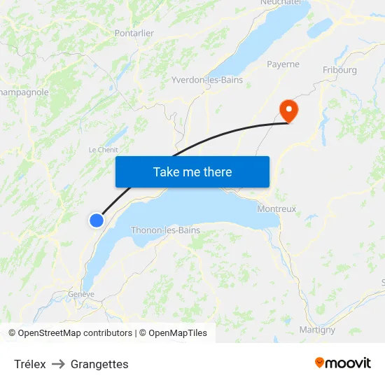 Trélex to Grangettes map
