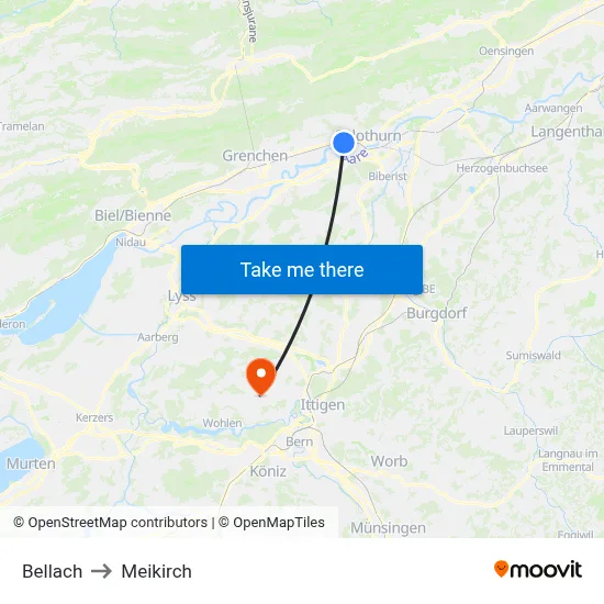Bellach to Meikirch map