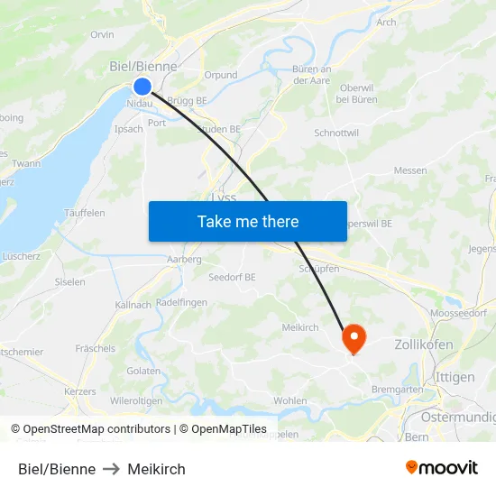 Biel/Bienne to Meikirch map