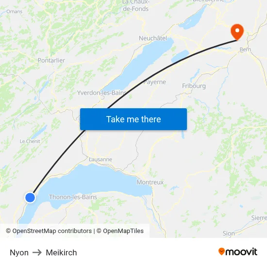 Nyon to Meikirch map